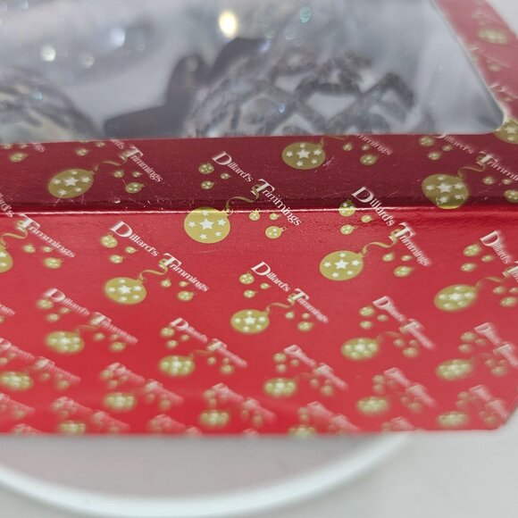 Set Of 4 Dillards Trimmings Glass Christmas Ornaments Glitter Tree Brown Ribbon - Picture 3 of 8